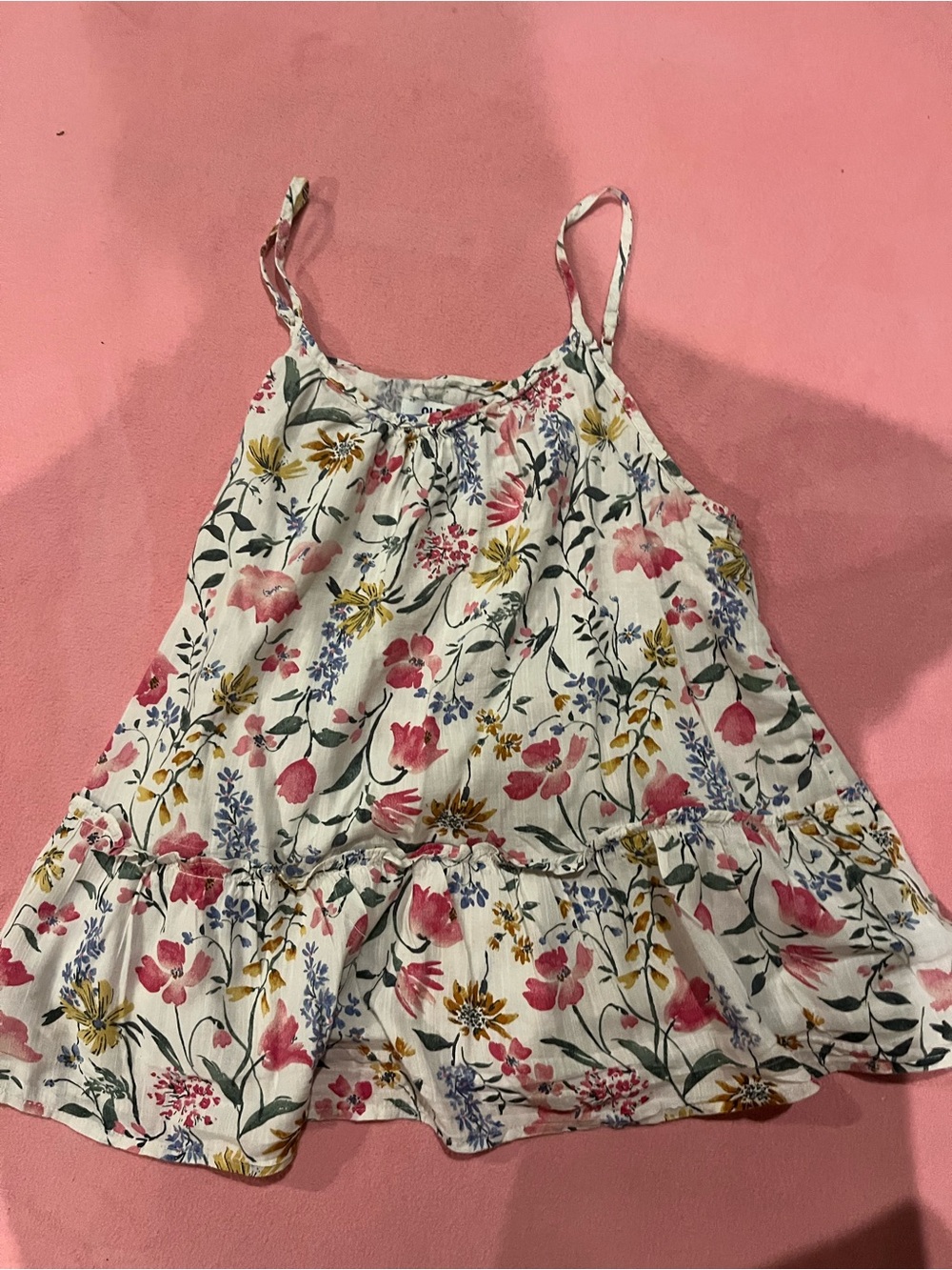 Old Navy Floral Ruffle Tank Top - White, Pink & Yellow